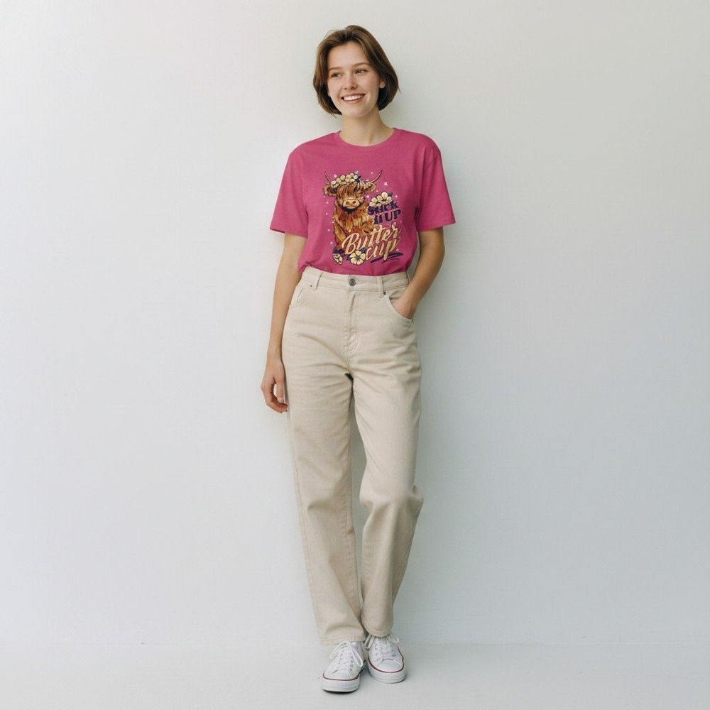 Lulu Mac T-Shirt Womens M Pink Suck It Up Buttercup Highland Cow Graphic Tee NWT